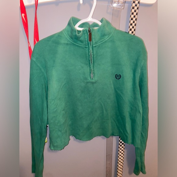 Chaps Green Cropped Pullover Sweatshirt with Zipper | Size: M - Picture 2 of 6